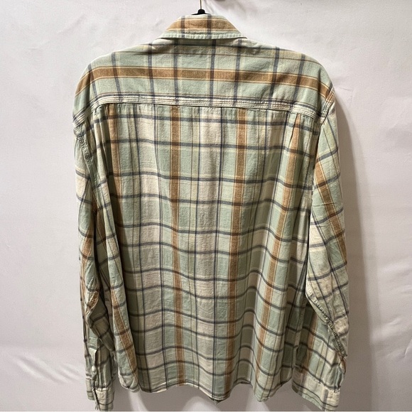 LUCKY BRAND Mens Button Up Long Sleeve Shirt Green Tan Plaid Cotton/Linen XXL - Picture 2 of 10